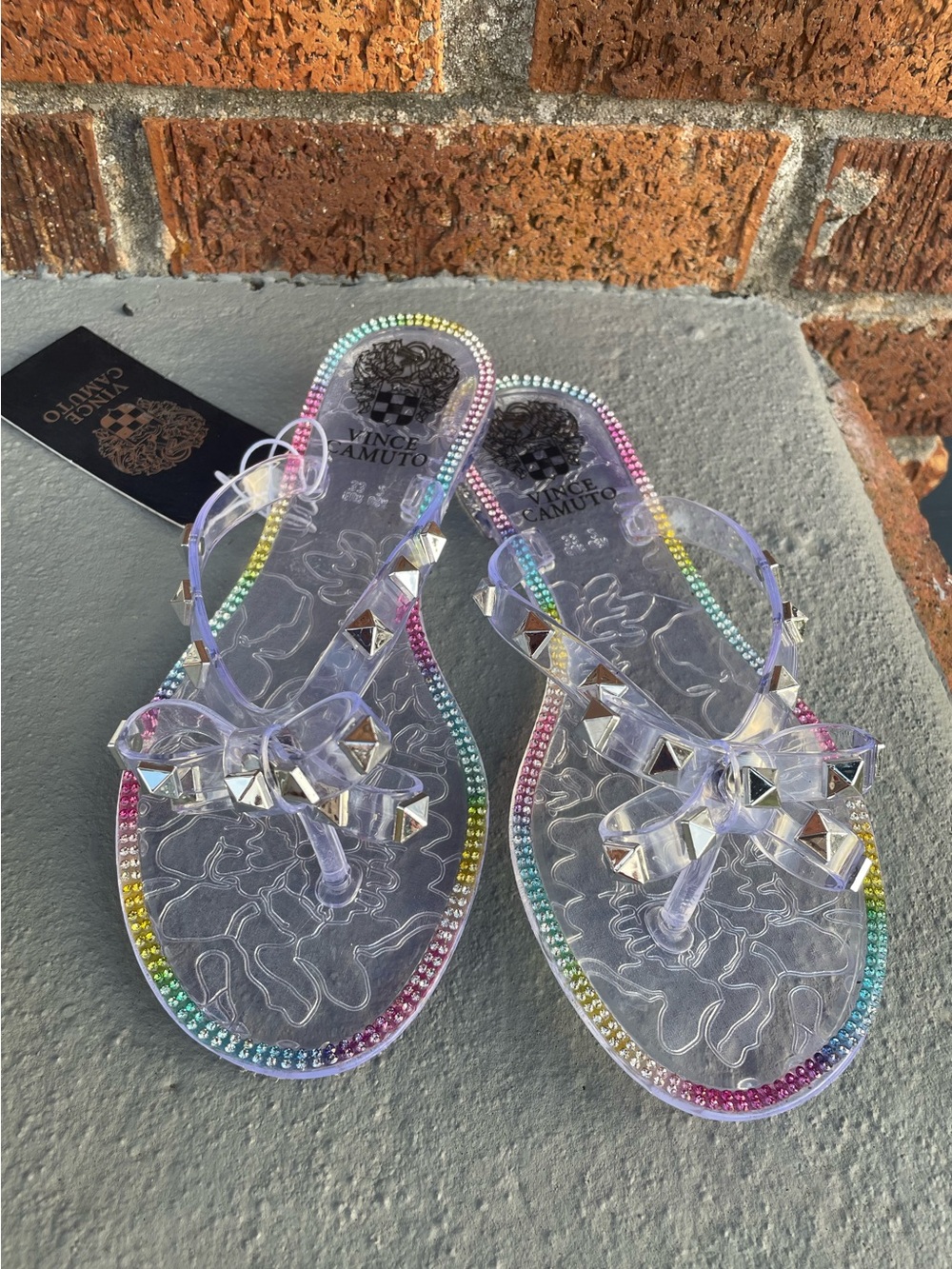 NWT Vince Camuto Rainbow Rhinestone Bow Sandals Y2K Kids 2